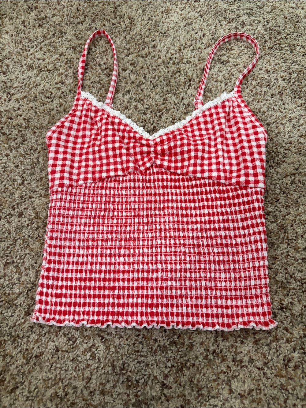 No Boundaries Red and White Gingham Smocked Cami